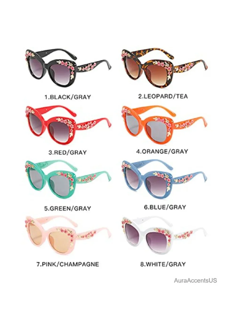 Oversized Cat Eye Sunglasses Gradient Floral Half Frame Retro UV Protection